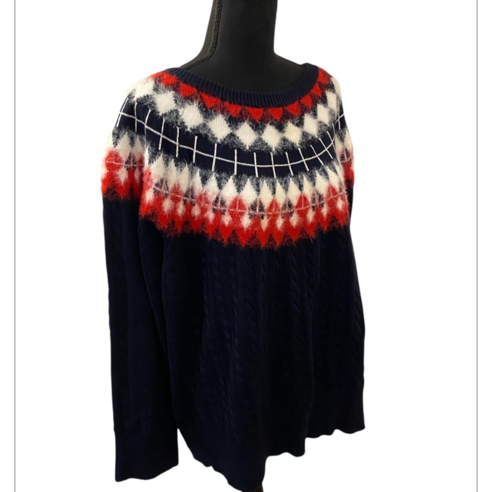 NWT Tommy Hilfiger Navy & Red Patterned Sweater 3X - Picture 5 of 11